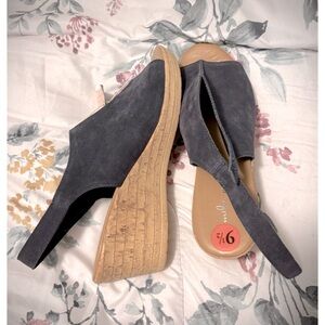 Mila Paoli Women's Blue Suede Platform Wedge Slingback Sandals NWT-Size 9.5